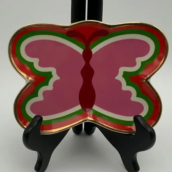 Pink Butterfly With Gold Trim Trinket Tray by Ban.do - Picture 1 of 5